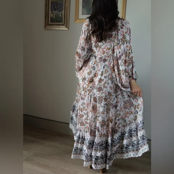 Anthropologie V-Neck Long-Sleeve Floral Tiered Maxi Dress - Picture 3 of 6